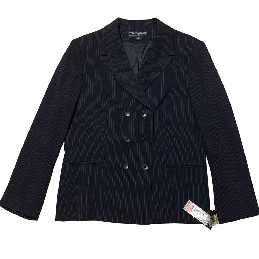 NWT Kasper‎ & Company ASL Navy Blue Women's Double Breasted Pinstripe Blazer 16